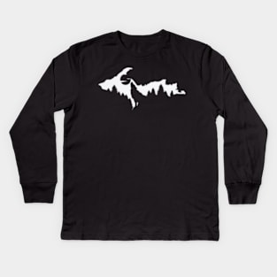 Upper Peninsula Wolf Howling at The Moon Merch Kids Long Sleeve T-Shirt